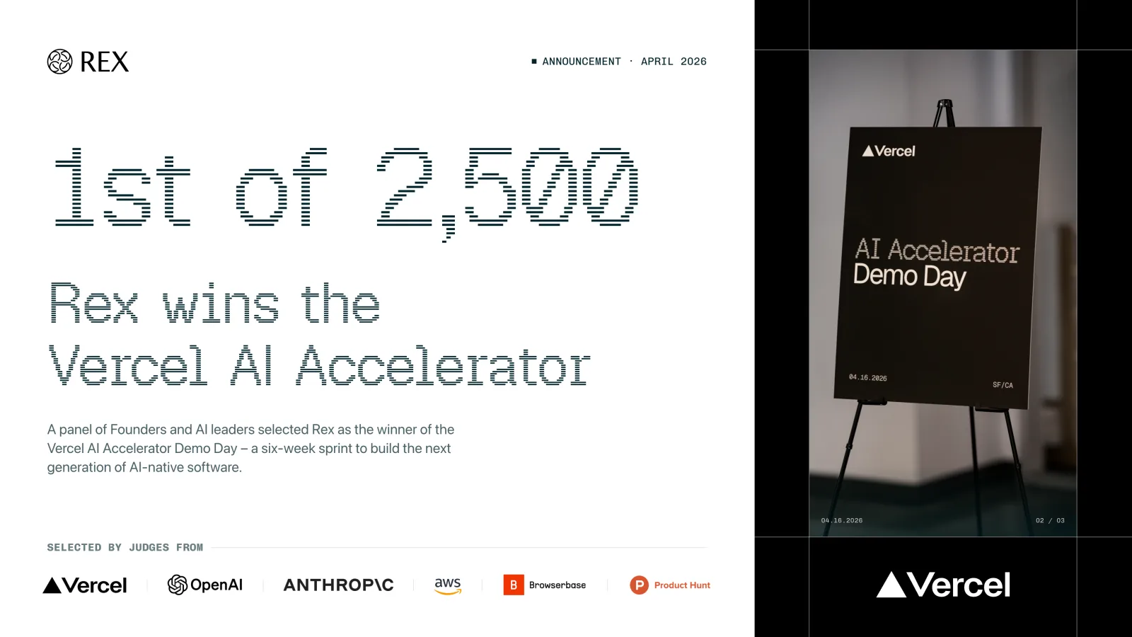 Rex wins the Vercel AI Accelerator